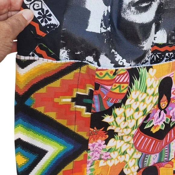 Frida Kahlo Bib Apron Colorful Handmade Black Cotton Plus Size XL Pockets - Picture 5 of 12